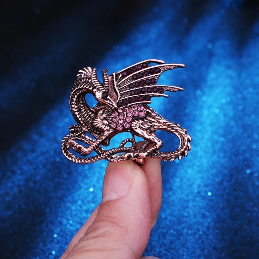 VINTAGE CHRYSTAL COPPER DRAGON BROOCH / PIN / PENDANT/ UNISEX